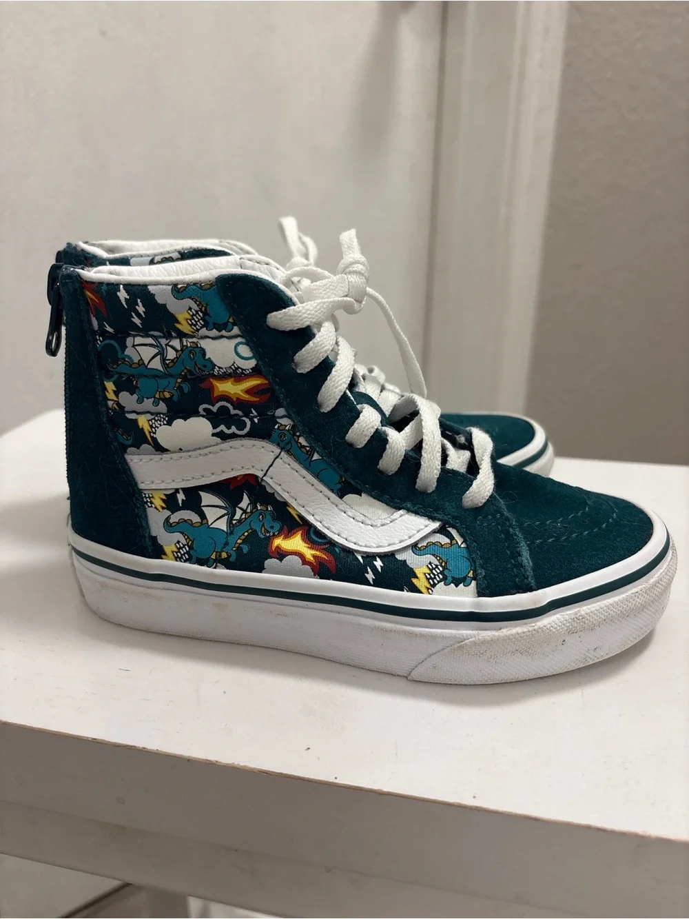 Vans Kids High-Top Sneakers in Teal with Dragon Graphic